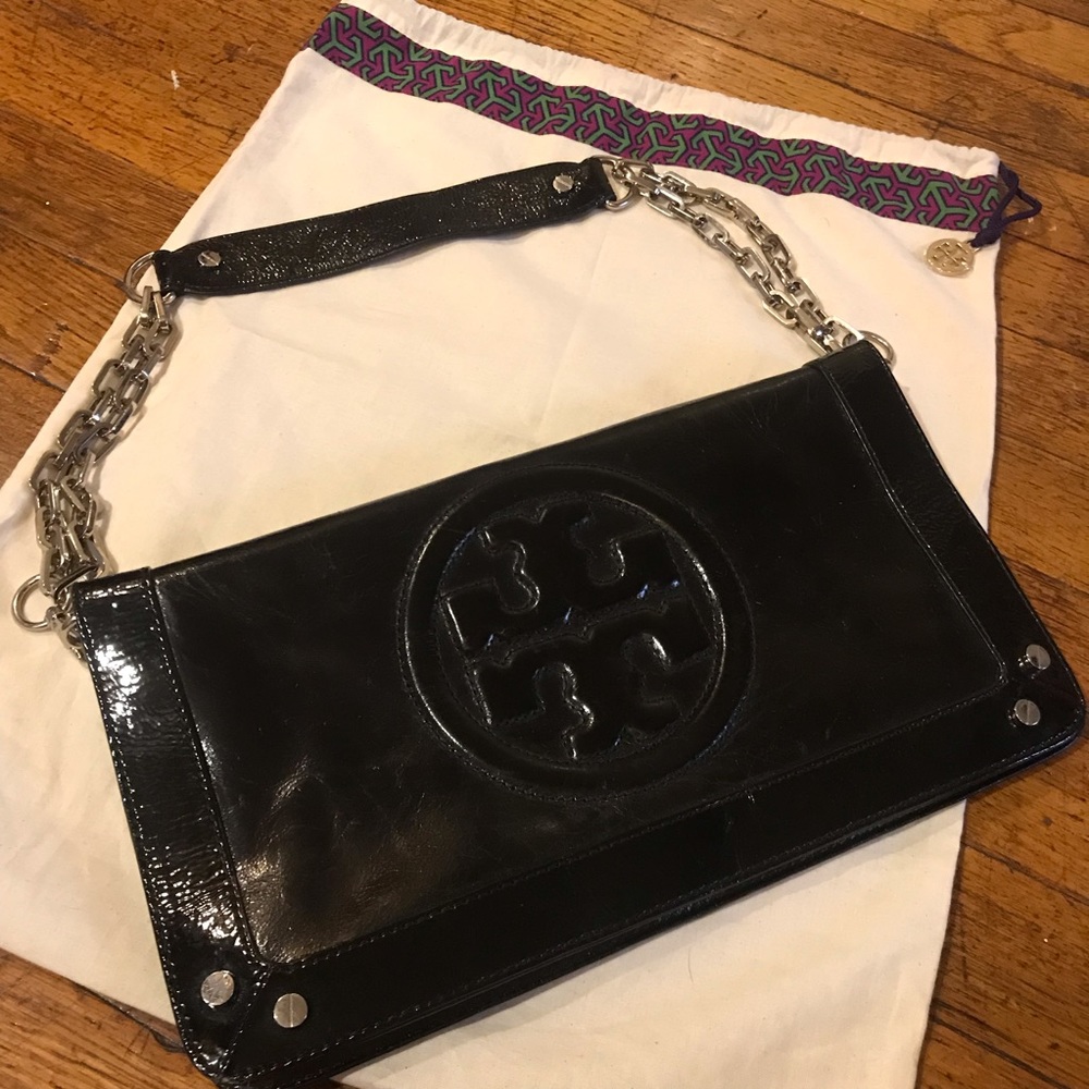 RARE Tory Burch Bombe Reva Clutch-Black Patent! - Picture 2 of 8